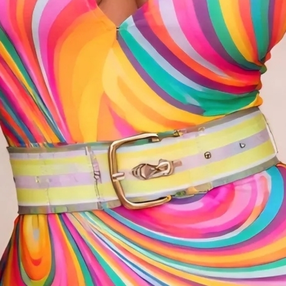 XOXO Accessories - Vintage 80s XOXO Neon Stripe Vinyl Belt Small  Statement Waist Belt